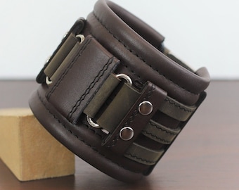 Leather cuff bracelet Wide leather cuff Leather wrist band Men's gift Leather wristband Men's bracelet Leather cuff wristband "Mustang"