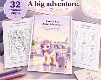 Libro di attività stampabile a tema aereo per bambini: 32 pagine da colorare, labirinti e bingo a tema viaggi.