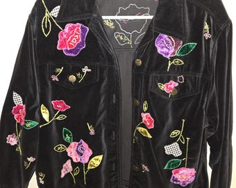 Vintage Susan Bristol blombroderad damjacka med mellanstor längd