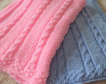 Knitting pattern ~ Cable Baby Blankets ~ Two simple designs in DK yarn ~ ENGLISH
