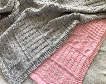 Knitting pattern ~ Easy Sampler Baby Blanket in DK Yarn ~ PDF ~ ENGLISH