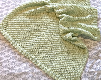 Beautiful Hand Knitted Baby Blanket ~ Apple Green  ~ Easy Care Acrylic