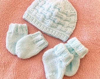 Knitting pattern ~ Easy Weave New Baby Set /  Hat , Mittens and Bootees ~ ENGLISH ~ PDF Download