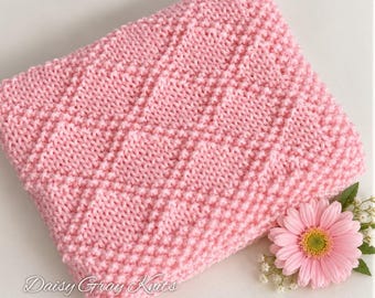 Knitting pattern- Diamonds Baby Blanket in Aran Yarn. ~ ENGLISH ~  PDF Download