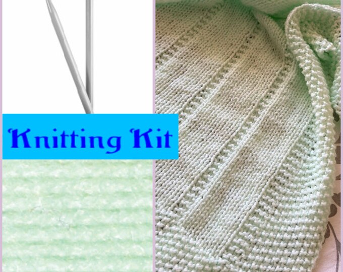 Complete Knitting Kit Easy Baby Blanket Aran Yarn Etsy UK