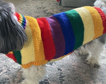 Hand knitted Rainbow Dog Jumper ~ Small Dog Clothing