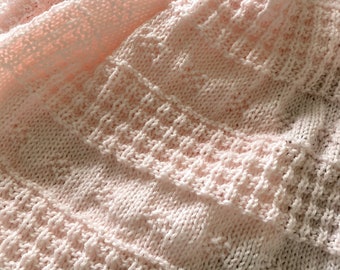 Pretty Hand Knitted Baby Blanket ~ Pale Peach  ~ Easy Care Acrylic
