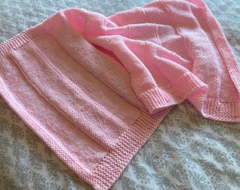 Cosy Hand Knitted Baby Blanket ~ Aran Yarn ~ Baby Pink ~ Easy Care