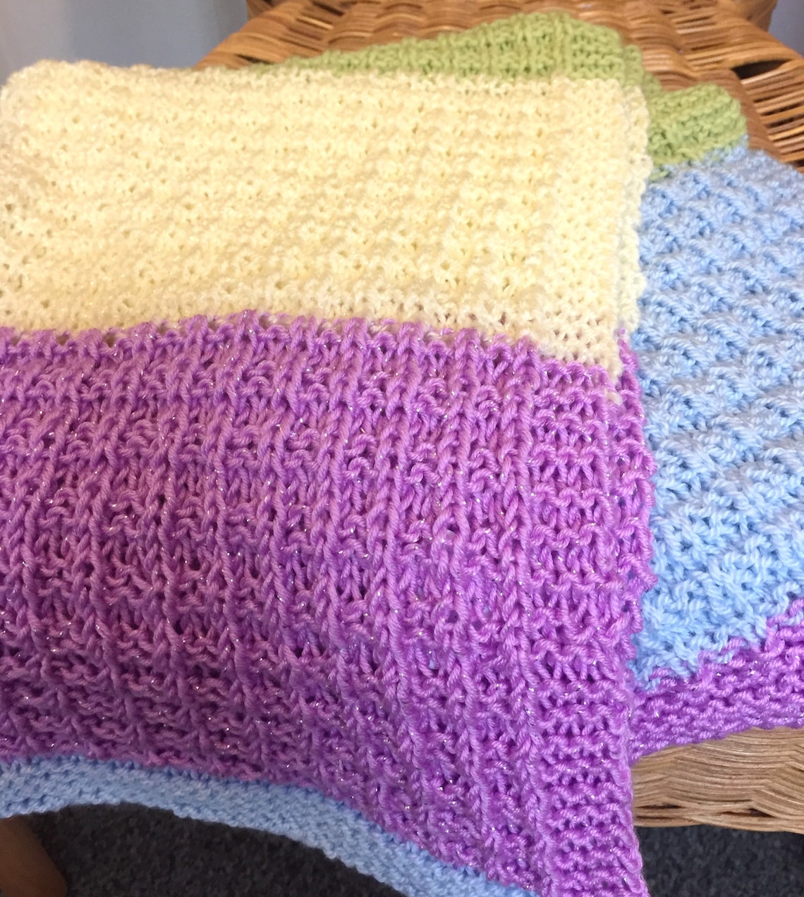 Hand Knitted Baby Blanket Multi Colours & Added Sparkle. Etsy