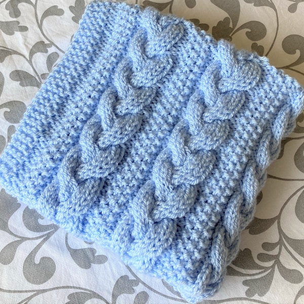 Braided Cable Baby Blanket ~ Knitting pattern ~ Aran Yarn ~ ENGLISH