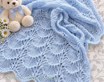 Knitting pattern ~ Shells & Lace Baby Blanket ~ ENGLISH ~ PDF Download