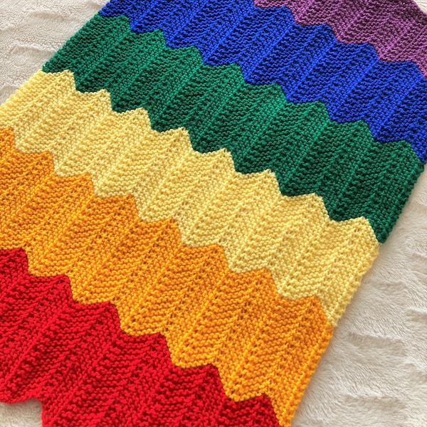 Knitting pattern ~ Rainbow Baby Blanket  ~ ENGLISH ~ PDF Download