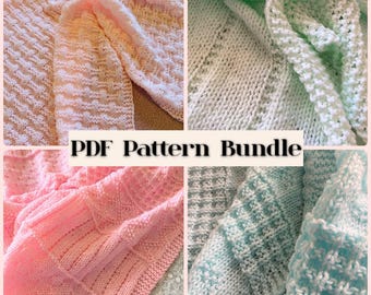 Knitting Pattern Bundle ~  Best Sellers ~ 4 Baby Blanket Patterns  ~ ENGLISH ~  PDF Download