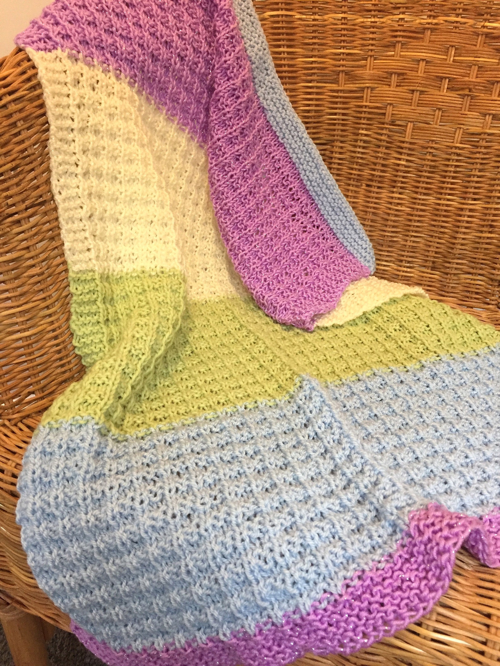 Hand Knitted Baby Blanket Multi Colours & Added Sparkle. Etsy