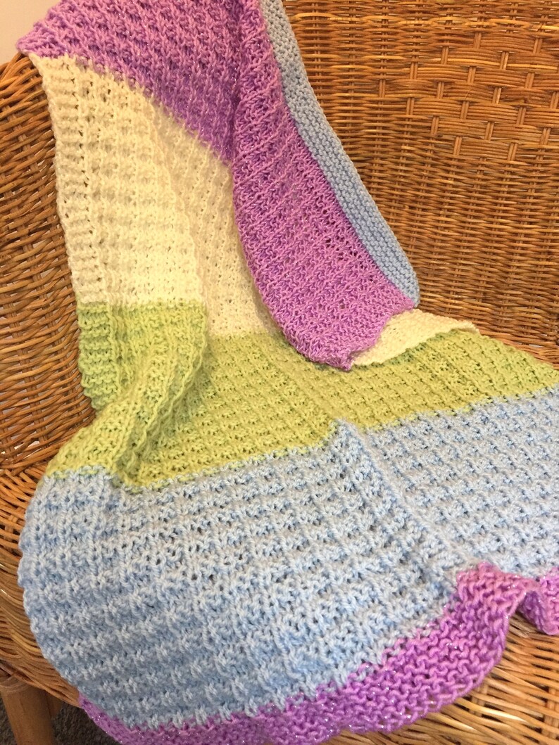 Hand Knitted Baby Blanket Multi Colours & Added Sparkle. Etsy