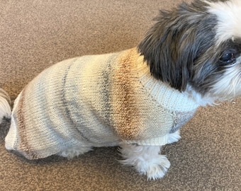 Hand knitted Cosy Dog Jumper ~ Small Dog Clothing ~ Blues & Browns