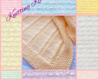 Complete Knitting Kit ~ Easy Baby Blanket ~ Aran Yarn , Needles & Pattern ~ Lovely Knitters Gift