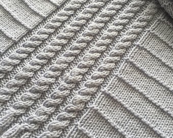Knitting pattern ~ Cables & Stripes Easy Baby Blanket ~ DK Yarn. ~ ENGLISH ~  PDF Download