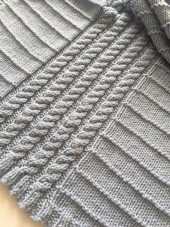 Knitting Pattern Cables Stripes Easy Baby Blanket DK Yarn. ENGLISH Etsy