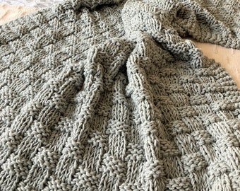 Knitting pattern ~  Chunky Basket Weave Blanket / Sofa Throw ~ ENGLISH ~ PDF Download