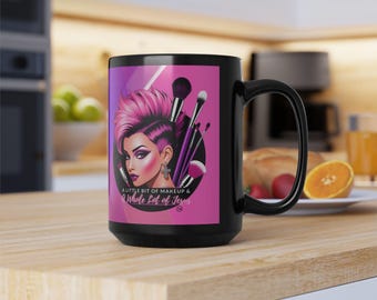 Mug à café en céramique brillante 325 ml « Un peu de maquillage et beaucoup de Jésus »
