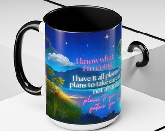 Mug avec verset biblique Jérémie 29:11 - Mug chrétien 44 cl pour femmes de foi - Mug à café avec verset biblique