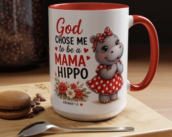 Mug « Dieu m'a choisie pour être une maman hippopotame », cadeau chrétien pour la fête des mères (325 ml/445 ml)