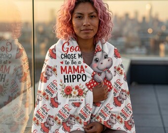 Dieu m'a choisie pour être une maman hippopotame. Couverture en polaire sherpa | Jérémie 1:5 Maman chrétienne
