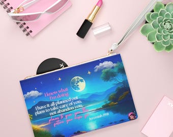 Pochette inspirée du verset biblique Jérémie 29:11 - Pochette en cuir végan inspirée des Écritures - Pochette chrétienne pour femme