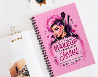 Carnet à spirale de maquillage chrétien « Un peu de maquillage et beaucoup de Jésus » — Journal ligné rose/violet pour femmes