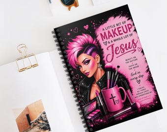 Carnet à spirale « Un peu de maquillage et beaucoup de Jésus », journal ligné chrétien inspirant pour femmes
