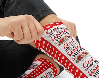 Chaussettes à motif hippopotame « Dieu m’a créée pour être une maman hippopotame » | Chaussettes à pois hippopotame mignonnes