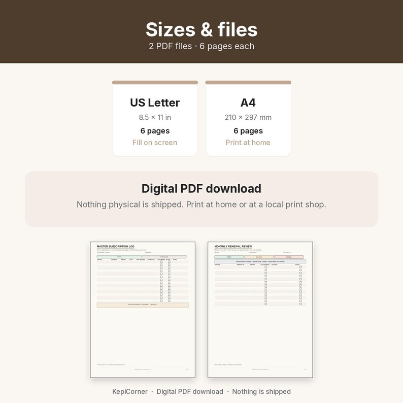 Subscription Tracker Printable | Recurring Subscriptions Keep Change Cancel | Fillable PDF Letter A4 image 9