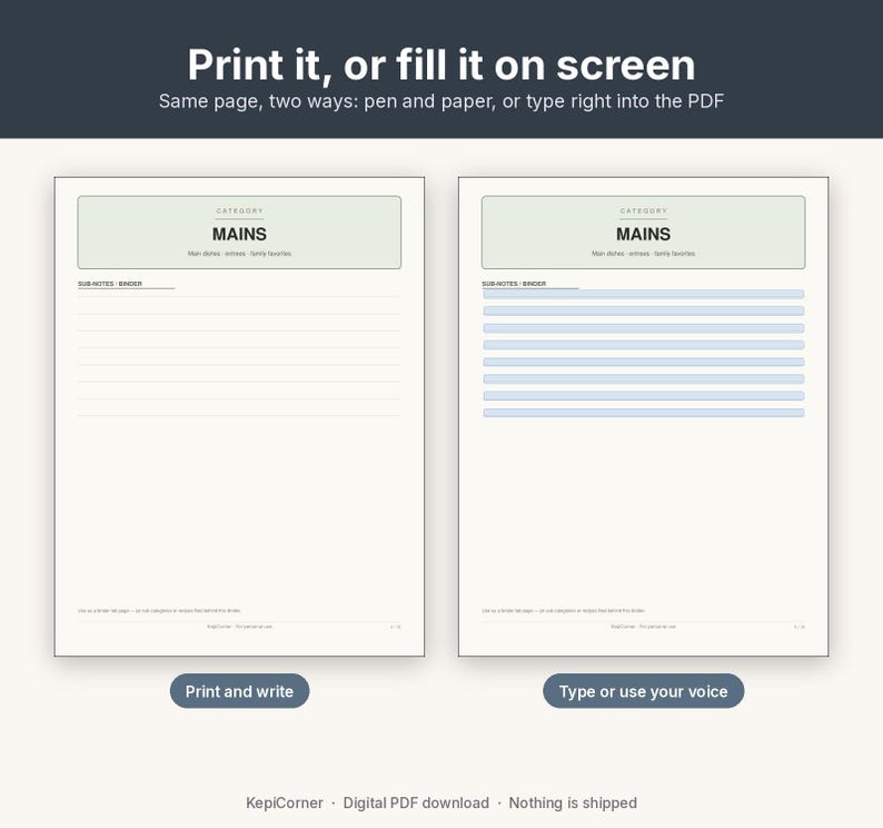 Recipe Card Pack Printable | Recipe Binder Pages Index Dividers | Fillable PDF Letter A4 image 4