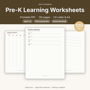Pre-K Learning Worksheets Ages 3-5 Printable | Alphabet Tracing Numbers Counting | 120 Pages Letter A4 image 1
