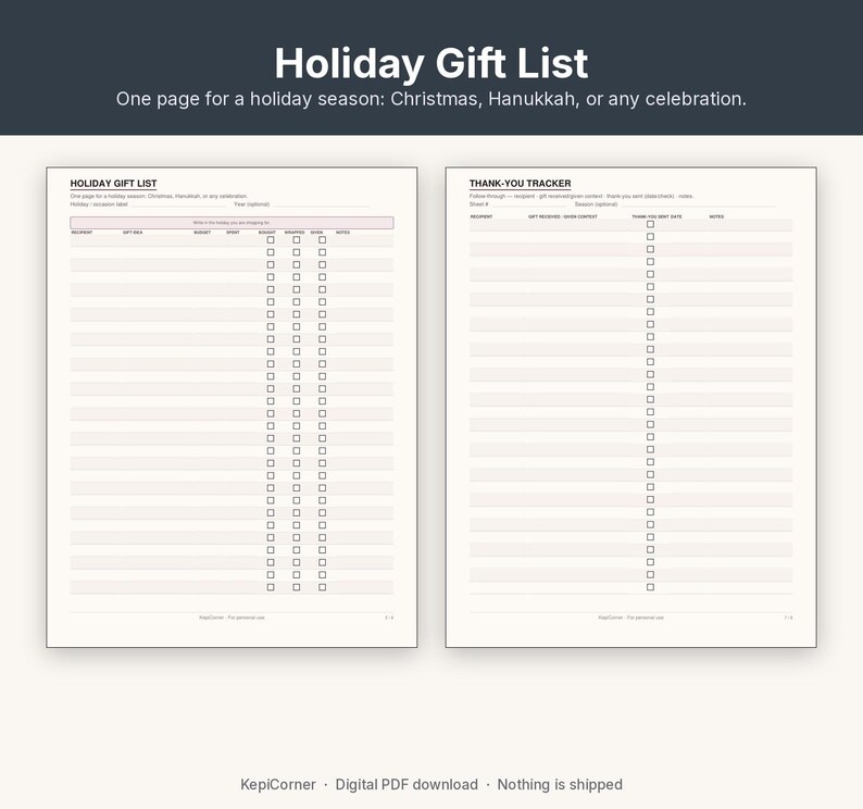 Gift Tracker Printable | Birthday & Holiday Gift List Year-Round | Fillable PDF Letter A4 image 7
