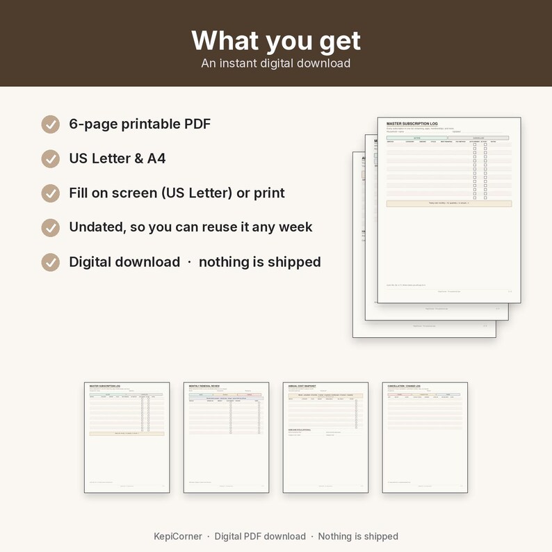 Subscription Tracker Printable | Recurring Subscriptions Keep Change Cancel | Fillable PDF Letter A4 image 10