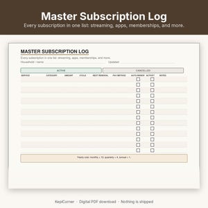 Subscription Tracker Printable | Recurring Subscriptions Keep Change Cancel | Fillable PDF Letter A4 image 5