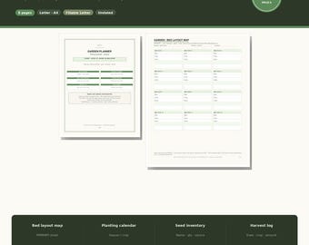 Garden Planner Printable | Planting Calendar Fillable PDF | Bed Layout Map Letter A4