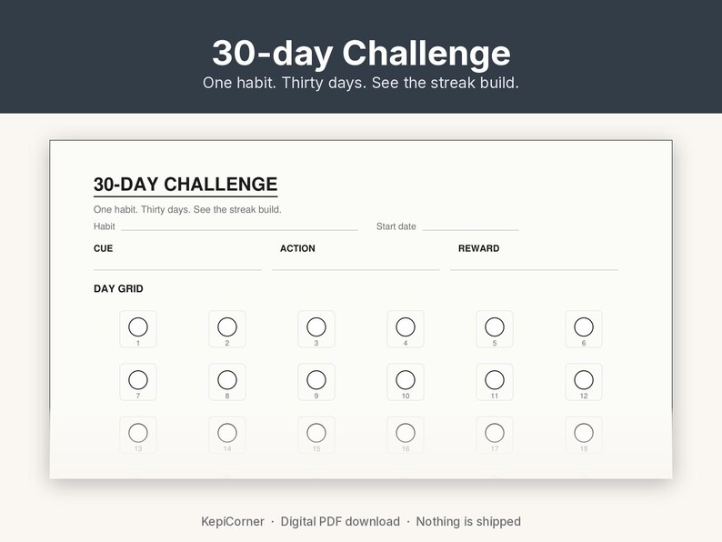Habit Tracker Pack Printable | Daily Weekly Monthly 30-Day Yearly | Minimal Undated PDF US Letter image 6