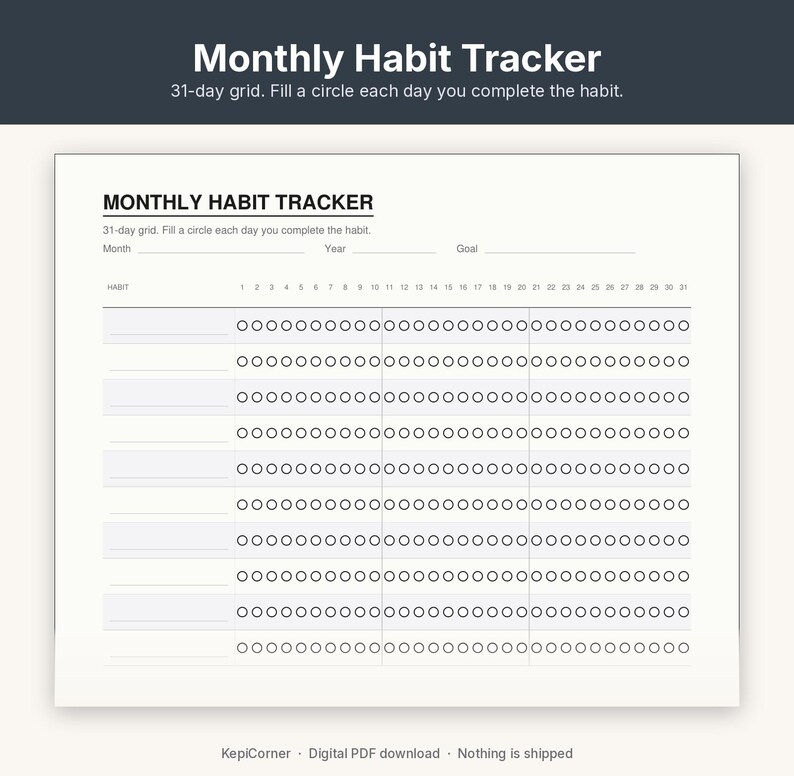 Habit Tracker Pack Printable | Daily Weekly Monthly 30-Day Yearly | Minimal Undated PDF US Letter image 3