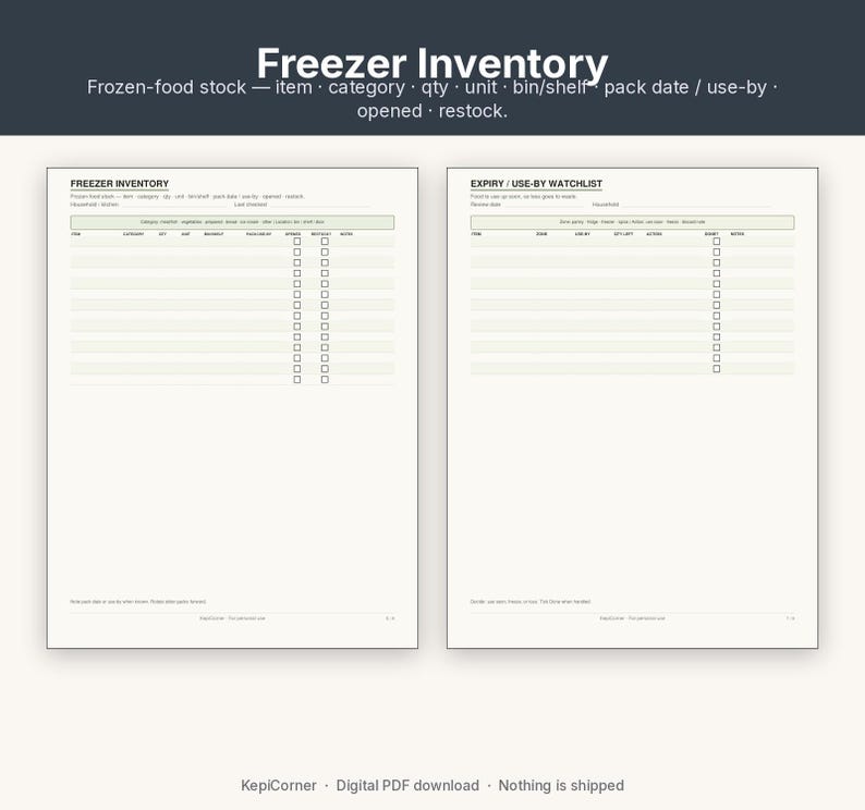 Pantry Inventory Checklist Printable | Kitchen Fridge Freezer Spice | Fillable PDF Letter A4 image 6