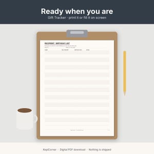 Gift Tracker Printable | Birthday & Holiday Gift List Year-Round | Fillable PDF Letter A4 image 2
