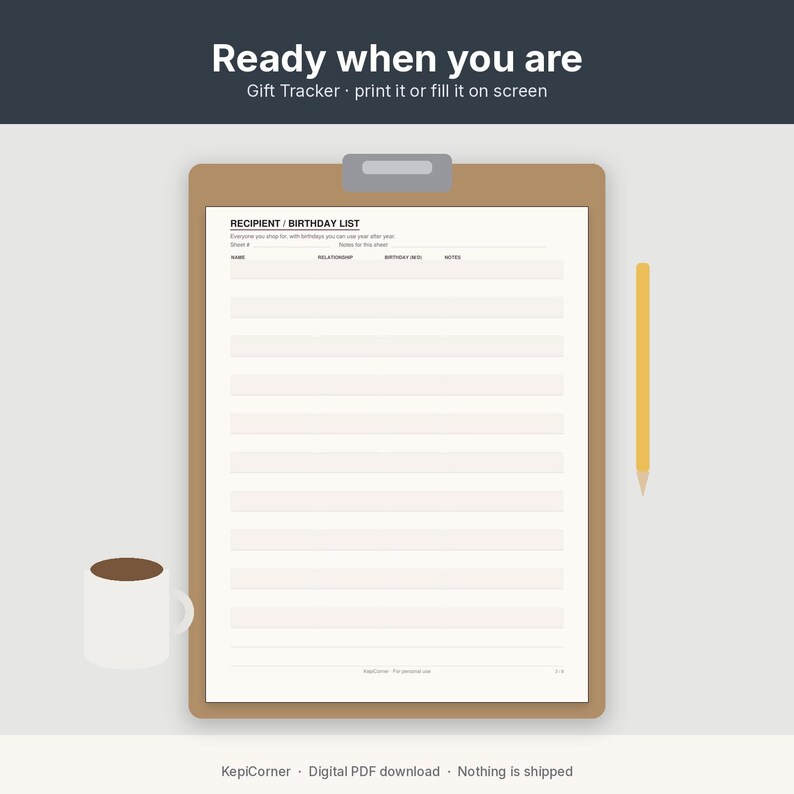 Gift Tracker Printable | Birthday & Holiday Gift List Year-Round | Fillable PDF Letter A4 image 2