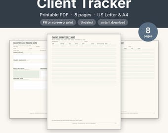 Client Tracker Printable | Freelancer Client Log Fillable PDF | Letter A4
