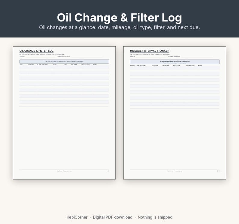 Vehicle Maintenance Log Printable | Car Service Tracker Oil Mileage | Fillable PDF Letter A4 image 7