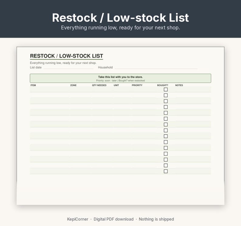 Pantry Inventory Checklist Printable | Kitchen Fridge Freezer Spice | Fillable PDF Letter A4 image 8