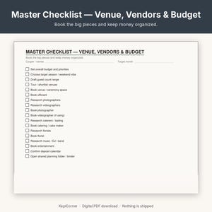 Wedding Planning Checklist Printable Binder | Undated Timeline Guest List Budget Vendor | Fillable PDF Letter A4 A5 image 3