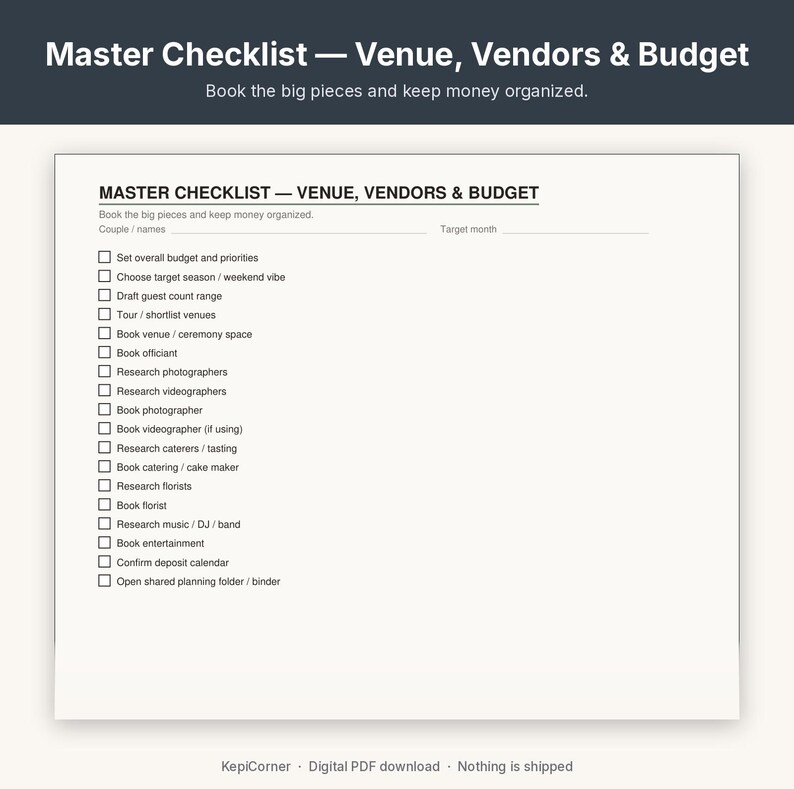 Wedding Planning Checklist Printable Binder | Undated Timeline Guest List Budget Vendor | Fillable PDF Letter A4 A5 image 3