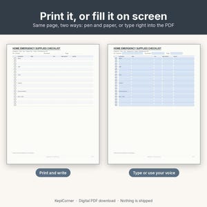 Emergency Kit Checklist Printable | Go-Bag Preparedness Fillable PDF | Home Supplies Letter A4 image 4